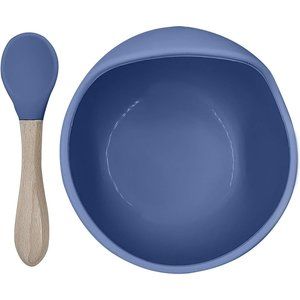 Kushies SiliScoop Silicone Raised Edge Bowl with Spoon for self Feed - Blue
